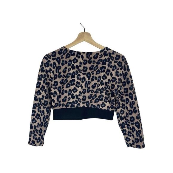 victoria's secret sport black beige leopard print crop long sleeve top Small - Picture 3 of 5